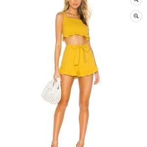 MinkPink Mustard Yellow Women's Camille Tie Front Frill Short Small